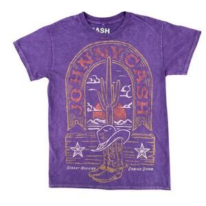 Johnny Cash Purple T-Shirt Music Band Crew Neck Short Sleeve New Small